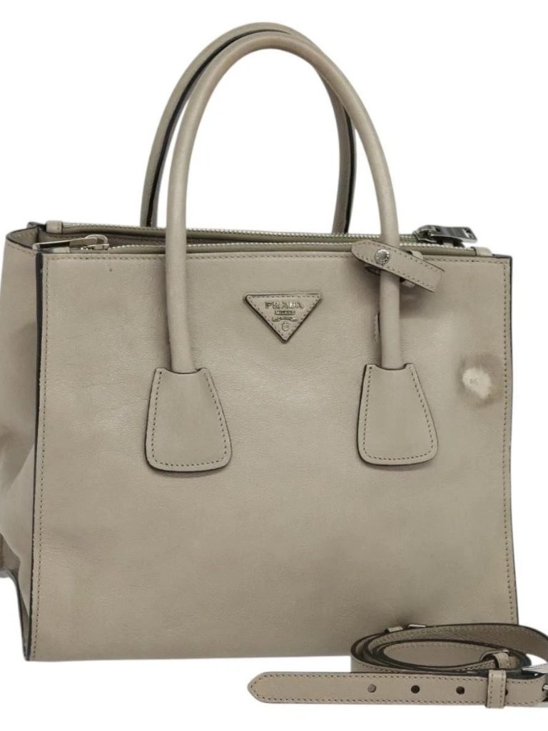 Prada Hand Bag Leather 2way Beige Silver
